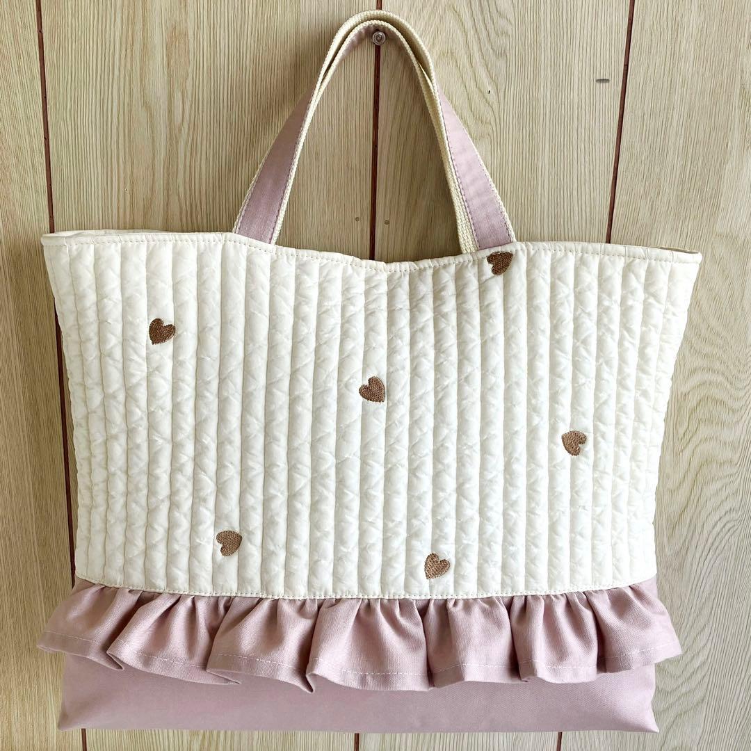 ヌビ フリル レッスンバッグ ブラウン ハート イブル 入園入学 ベージュ 韓国