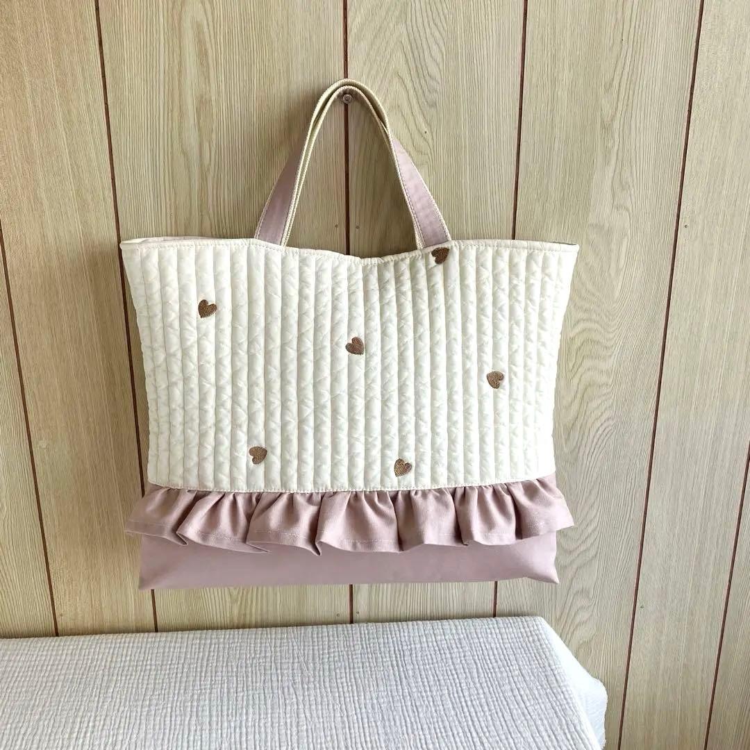 ヌビ フリル レッスンバッグ ブラウン ハート イブル 入園入学 ベージュ 韓国