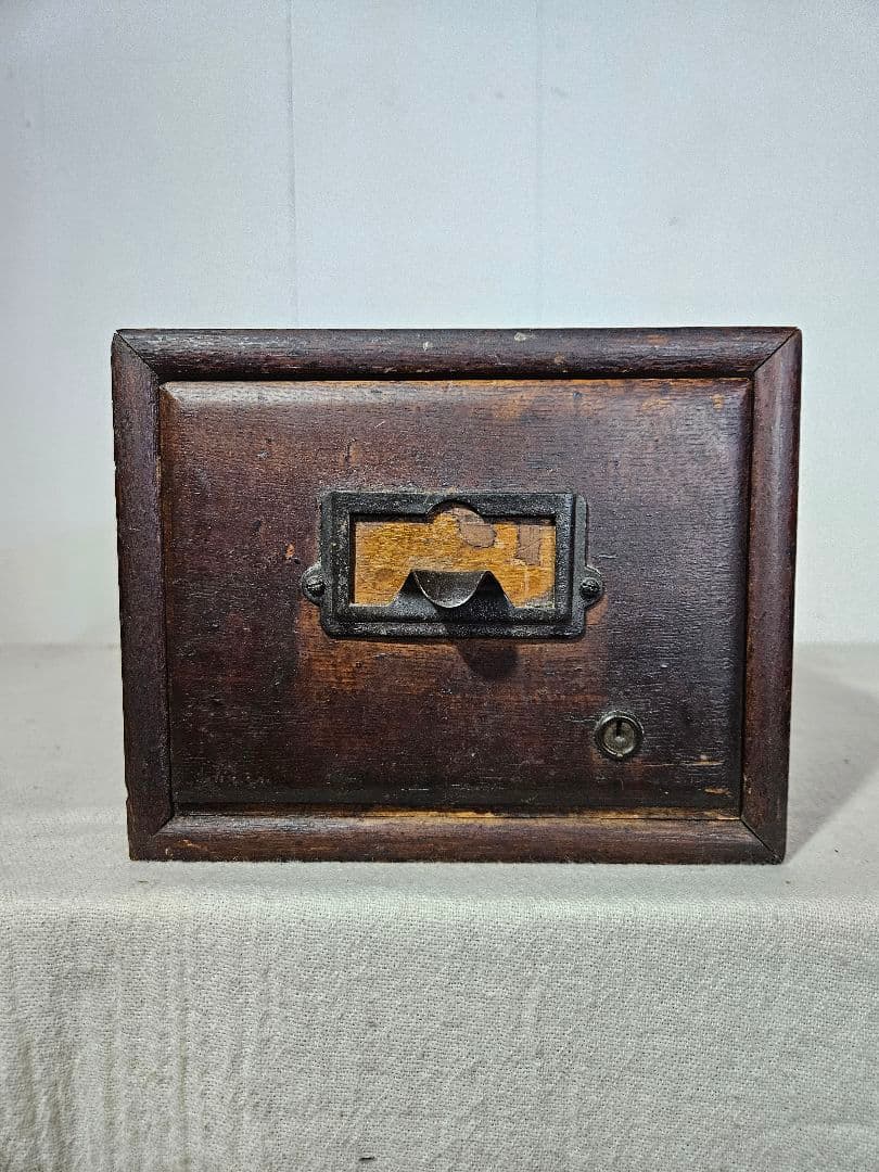 USアンティーク 木製のカードキャビネット ファイル ホルダー ドロワー 卓上