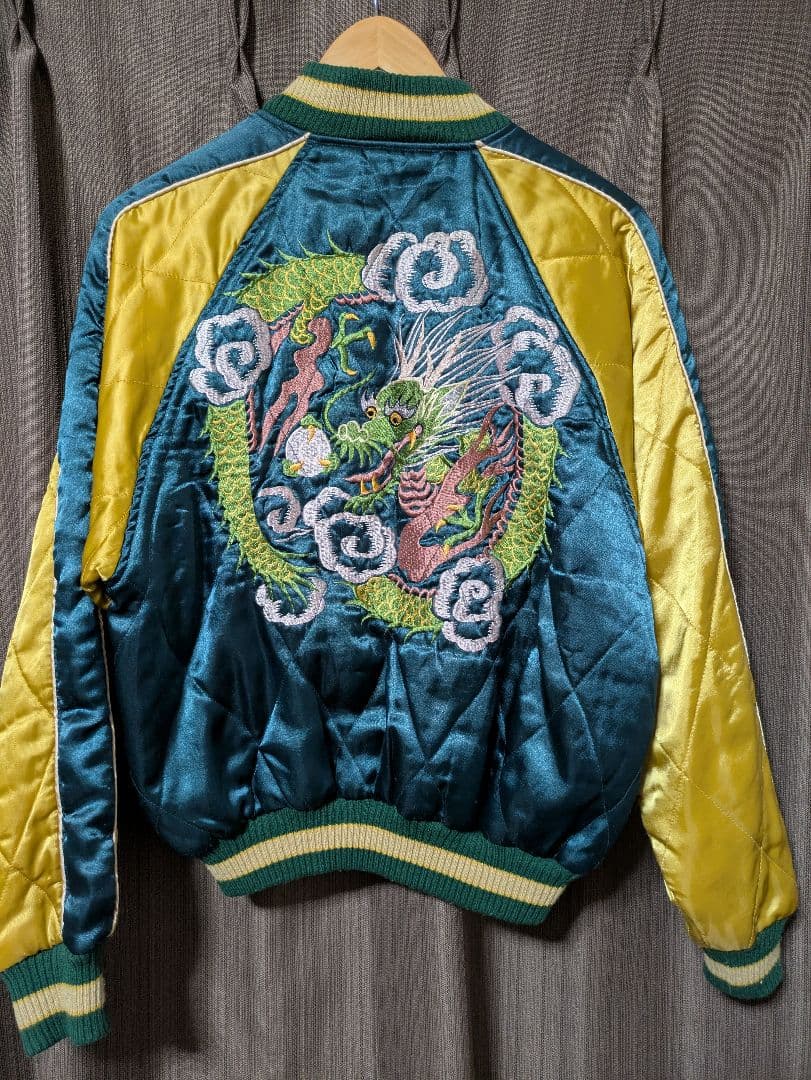 HUSTON ヒューストン　ドラゴン刺繍 スカジャン ターコイズ/イエロー