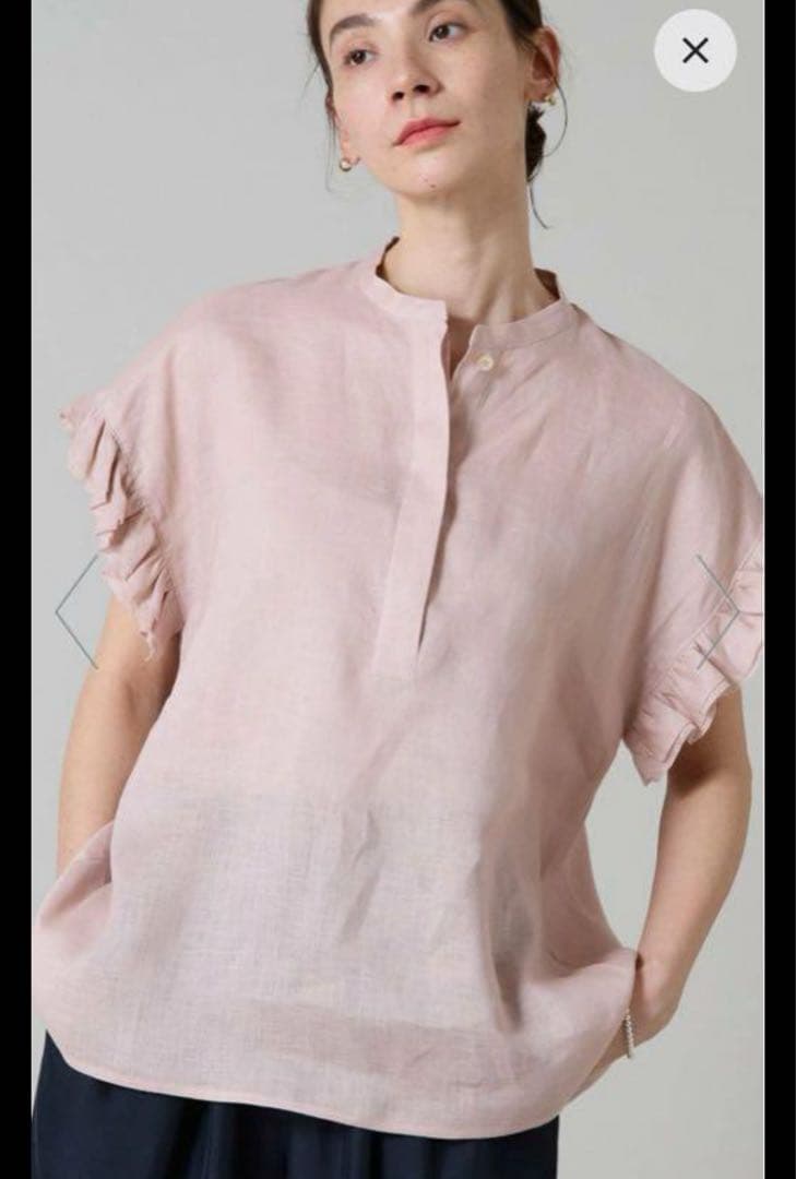 [美品] Liesse リネンフリル半袖シャツ ピンク