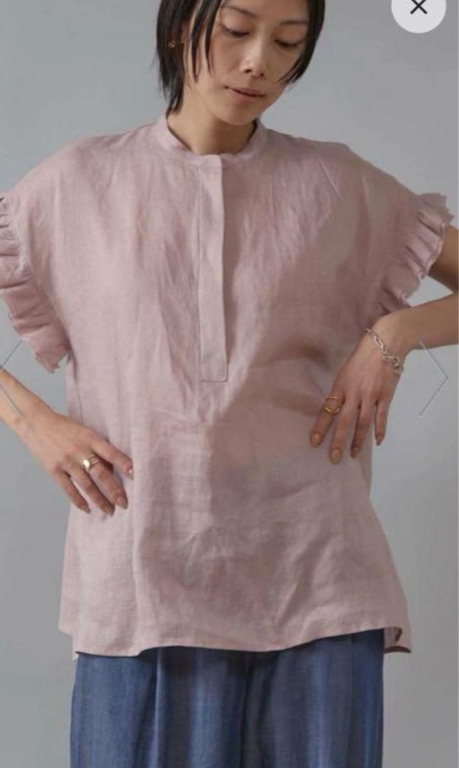 [美品] Liesse リネンフリル半袖シャツ ピンク