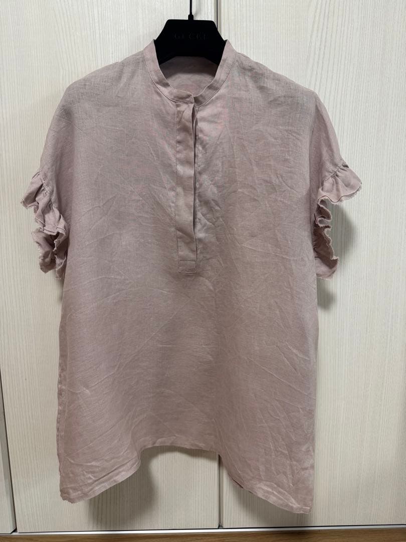[美品] Liesse リネンフリル半袖シャツ ピンク