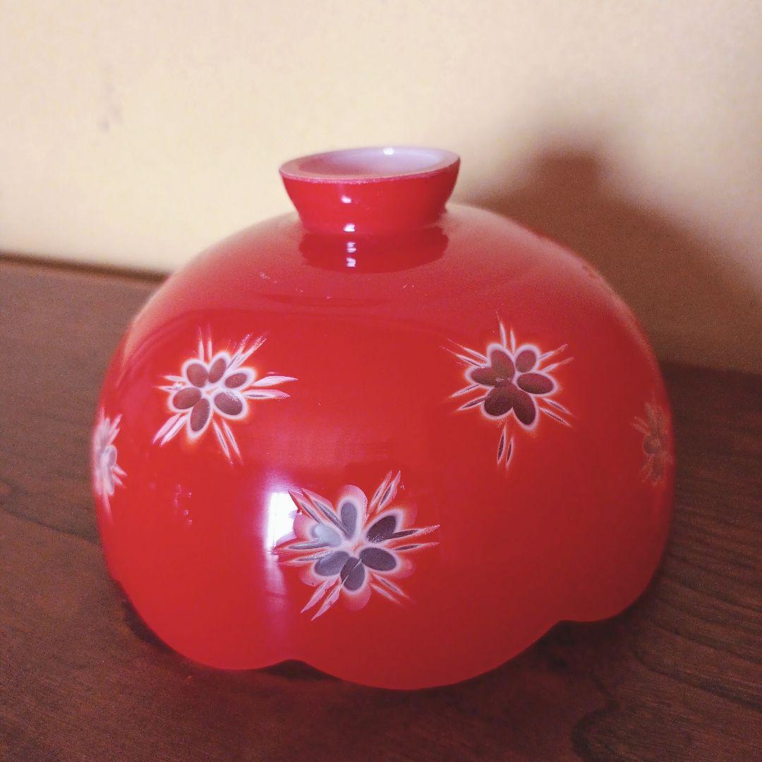 【赤】 切子 電笠 ガラス 花模様 被せ 照明 大正 ライト 乳白 シェード