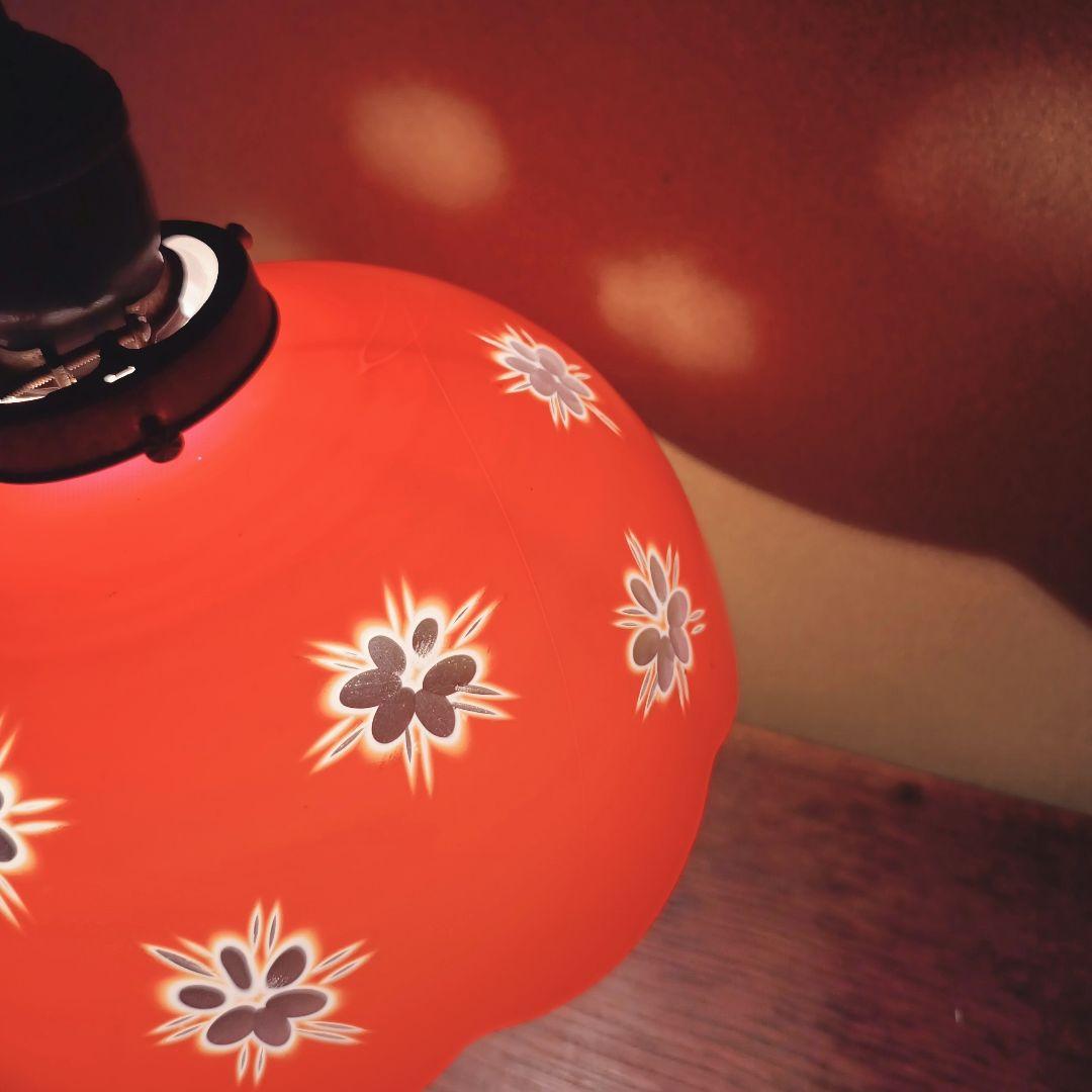 【赤】 切子 電笠 ガラス 花模様 被せ 照明 大正 ライト 乳白 シェード