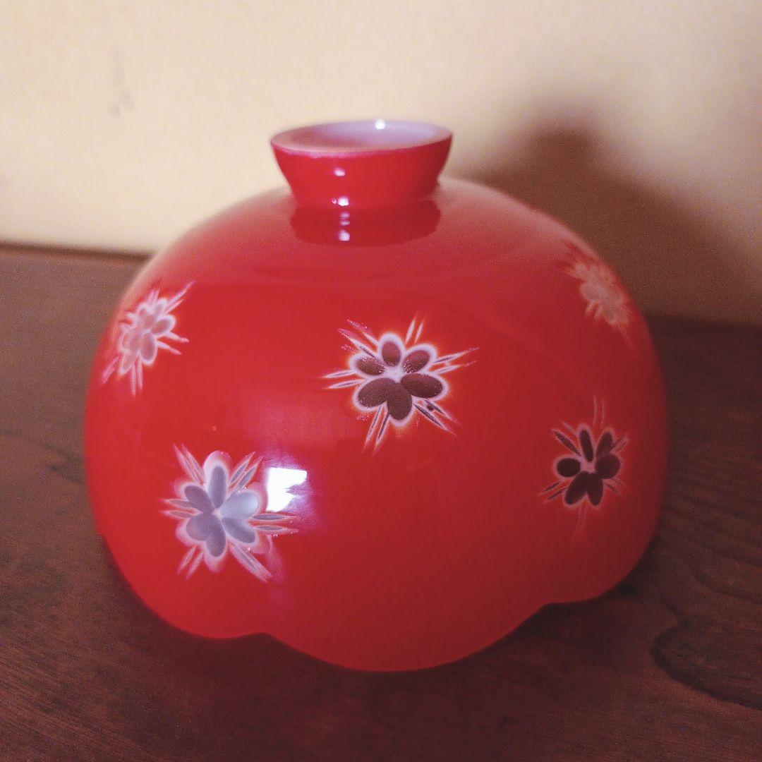 【赤】 切子 電笠 ガラス 花模様 被せ 照明 大正 ライト 乳白 シェード