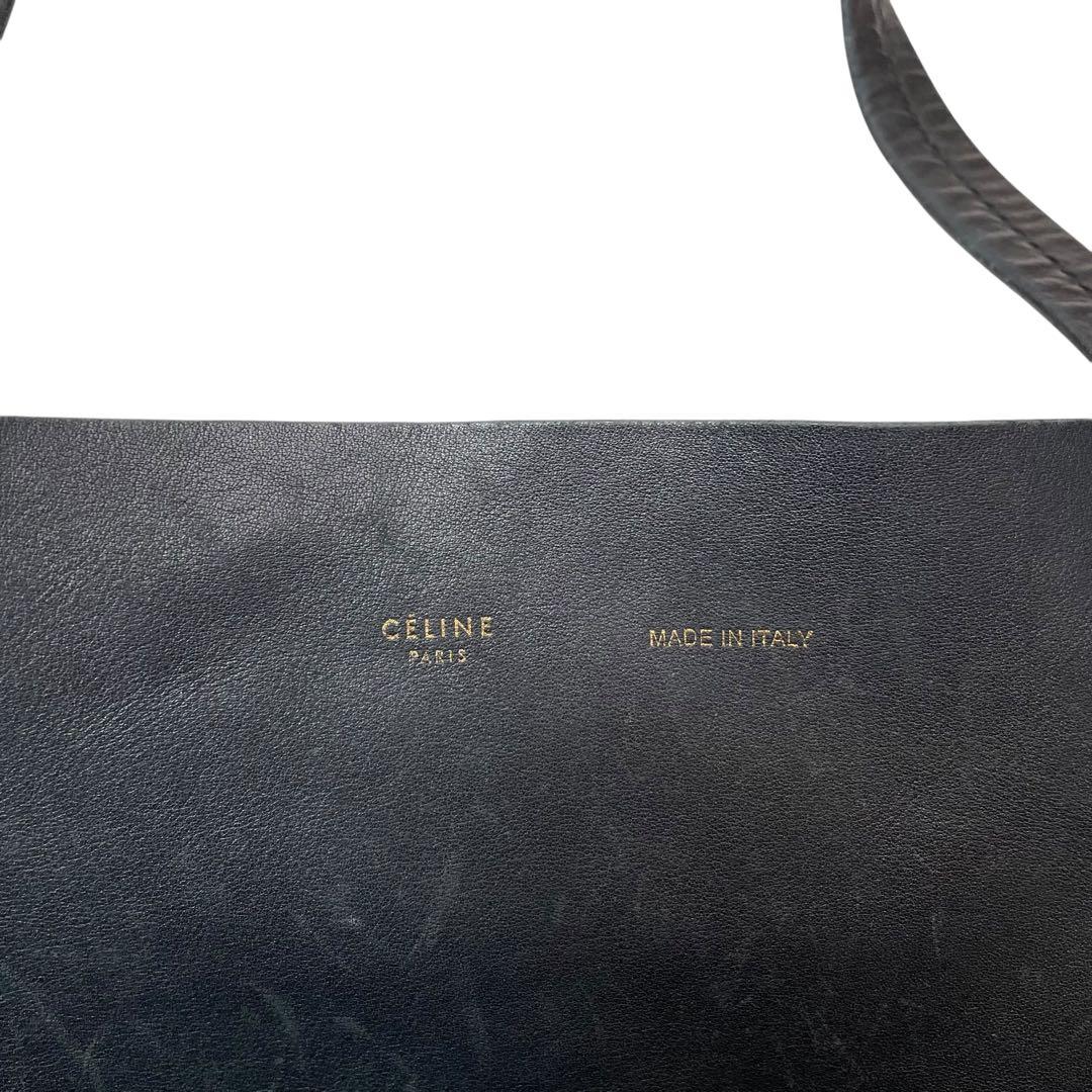 セリーヌ レザー ホリゾンタル カバ ハンド トート バッグ ブラック.