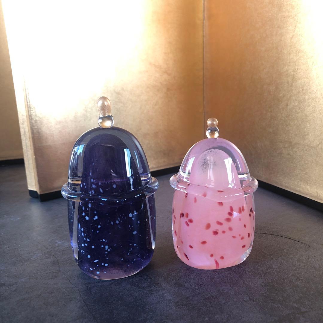 ⑨おひなさま　ガラスのお雛様　紫とピンク