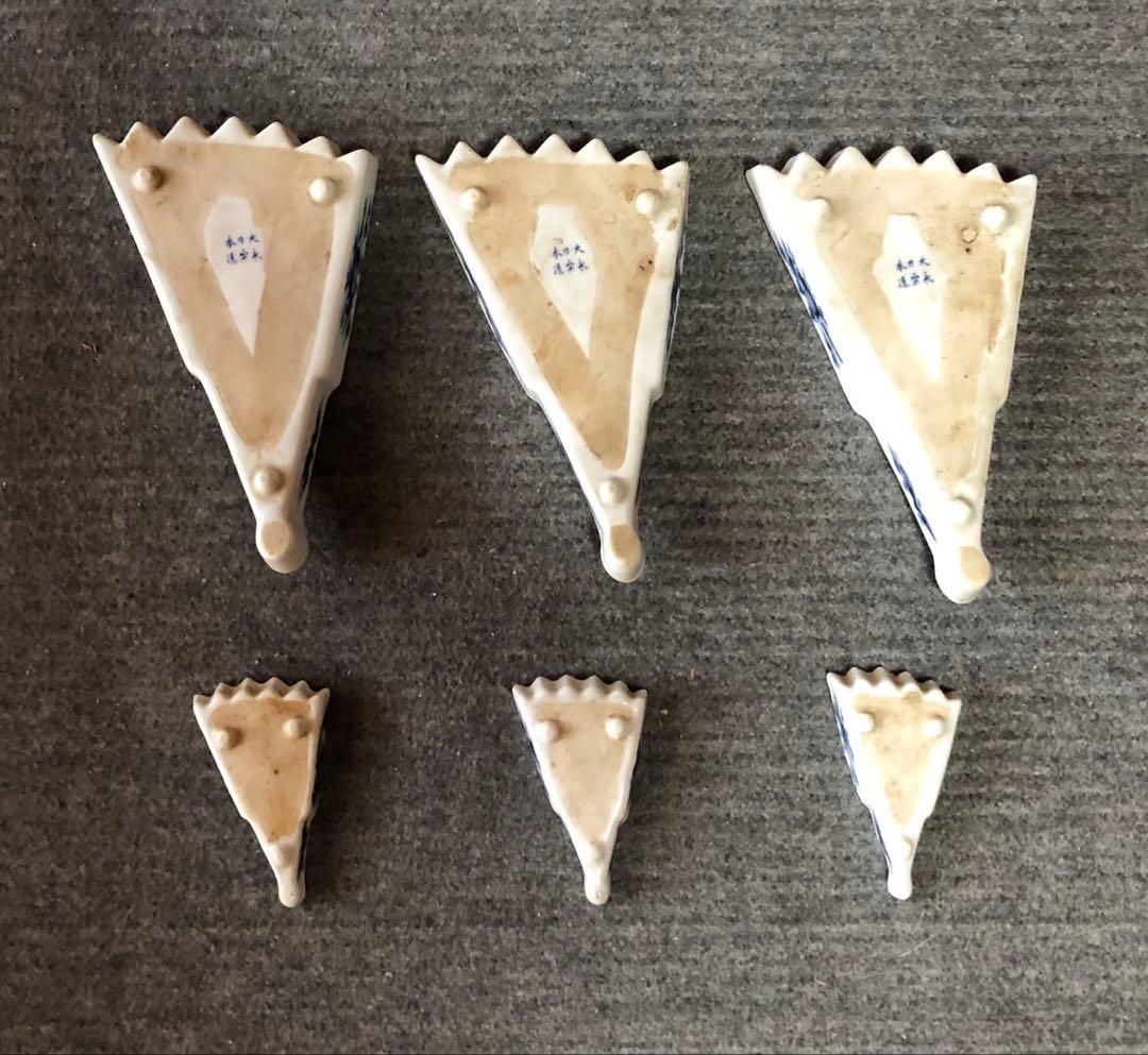 江戸時代 大日本永楽造 染付扇型皿 セット 大 小 和食器 和柄 ６個セット