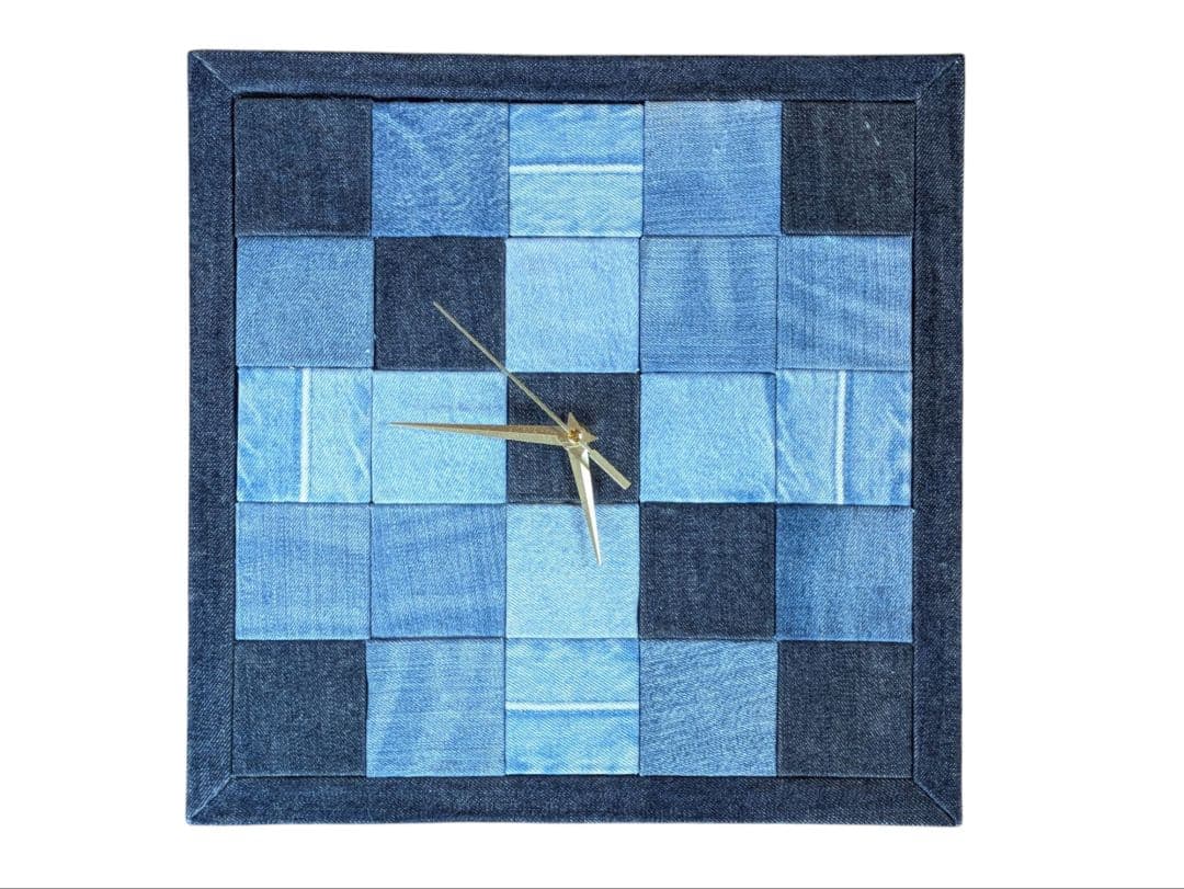 デニムパッチワーク掛け時計