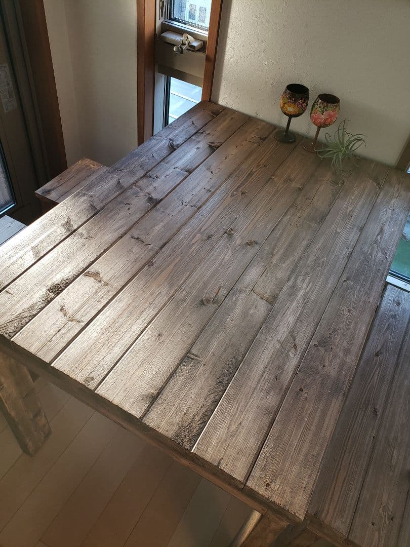 アンティーク　ダイニングテーブル+ベンチ　ウォールナット仕上げ