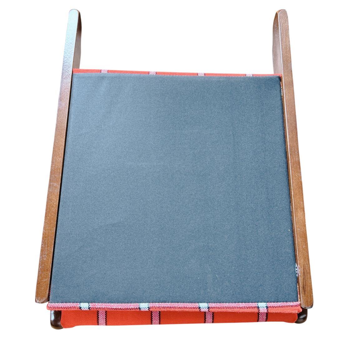 ②昭和レトロ 木製座椅子 2脚セット ヴィンテージ 和室 旅館 赤 チェック