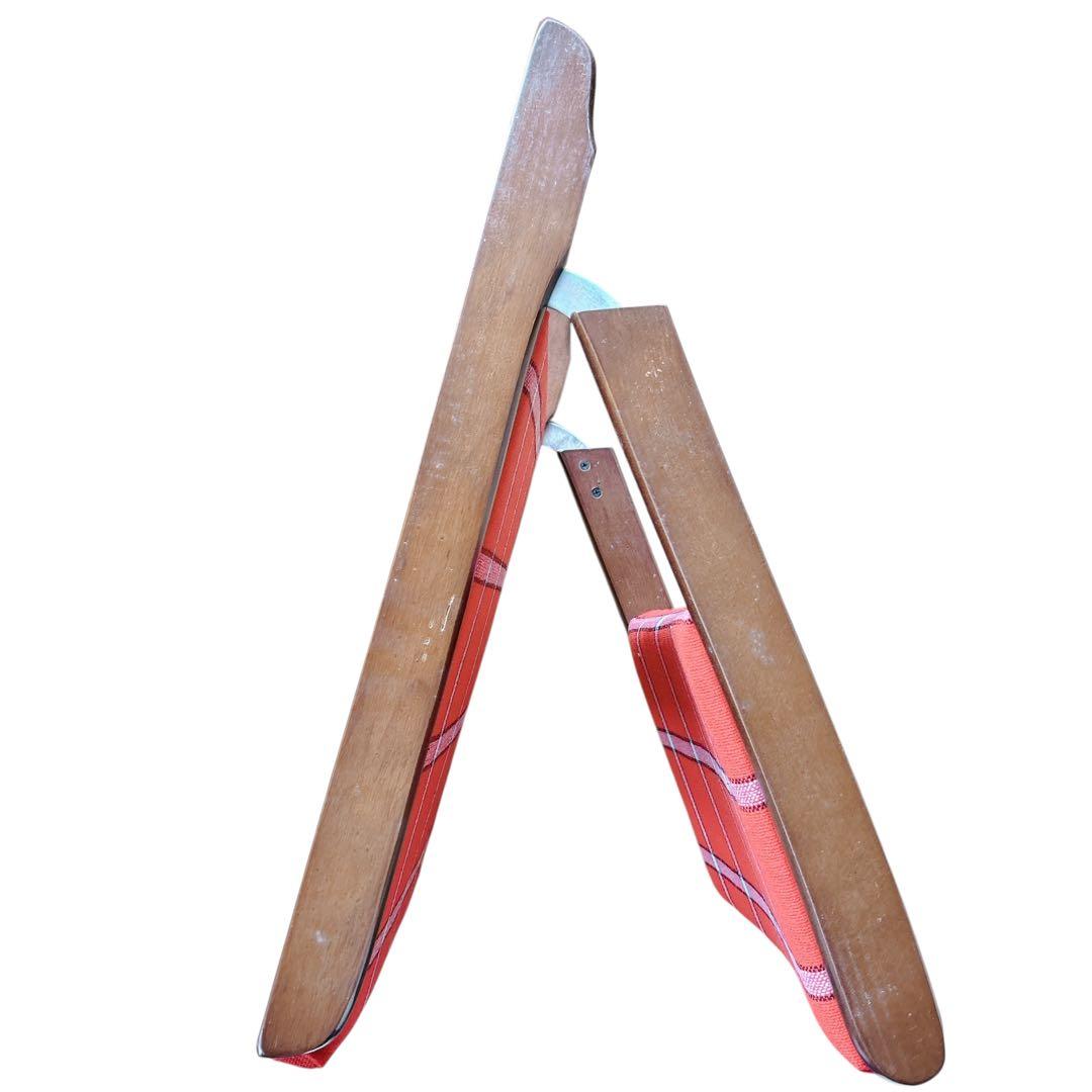 ②昭和レトロ 木製座椅子 2脚セット ヴィンテージ 和室 旅館 赤 チェック