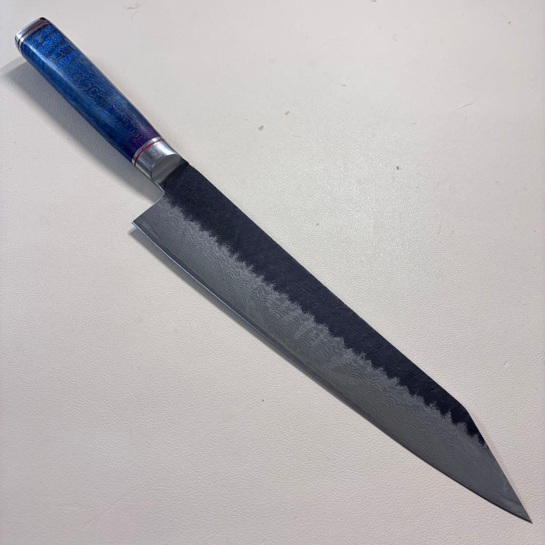 240mm黒打ちダマスカス　(切付型)牛刀シェフナイフ 牛刀【新品】～