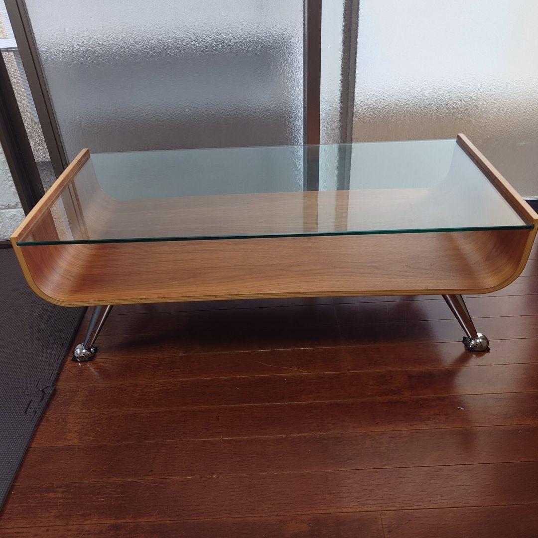 ミッドセンチュリー プライウッド センターテーブル ガラスコーヒーテーブル