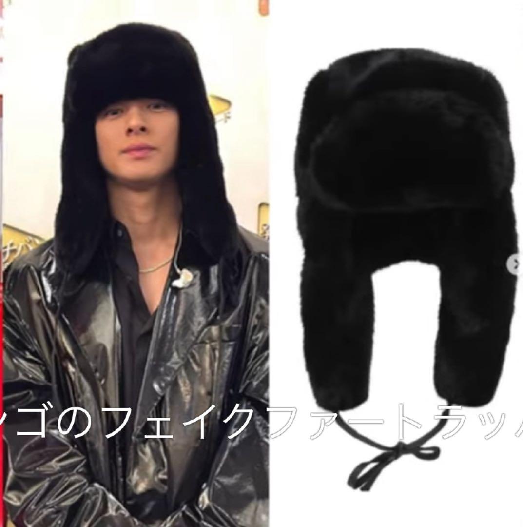KANGOL カンゴール BLACK FAUX FUR TRAPPER Lサイズ