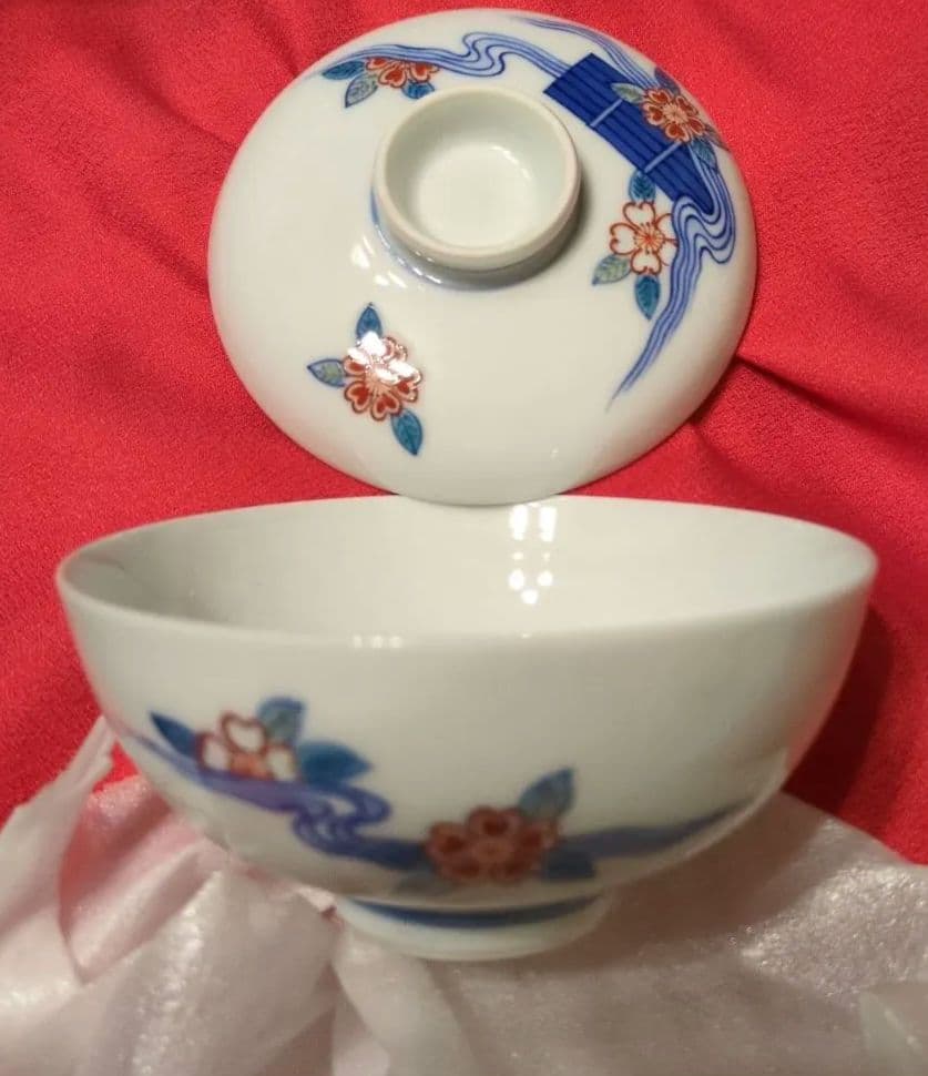 有田焼 辻精磁社 花筏文 蓋付 飯碗 5個