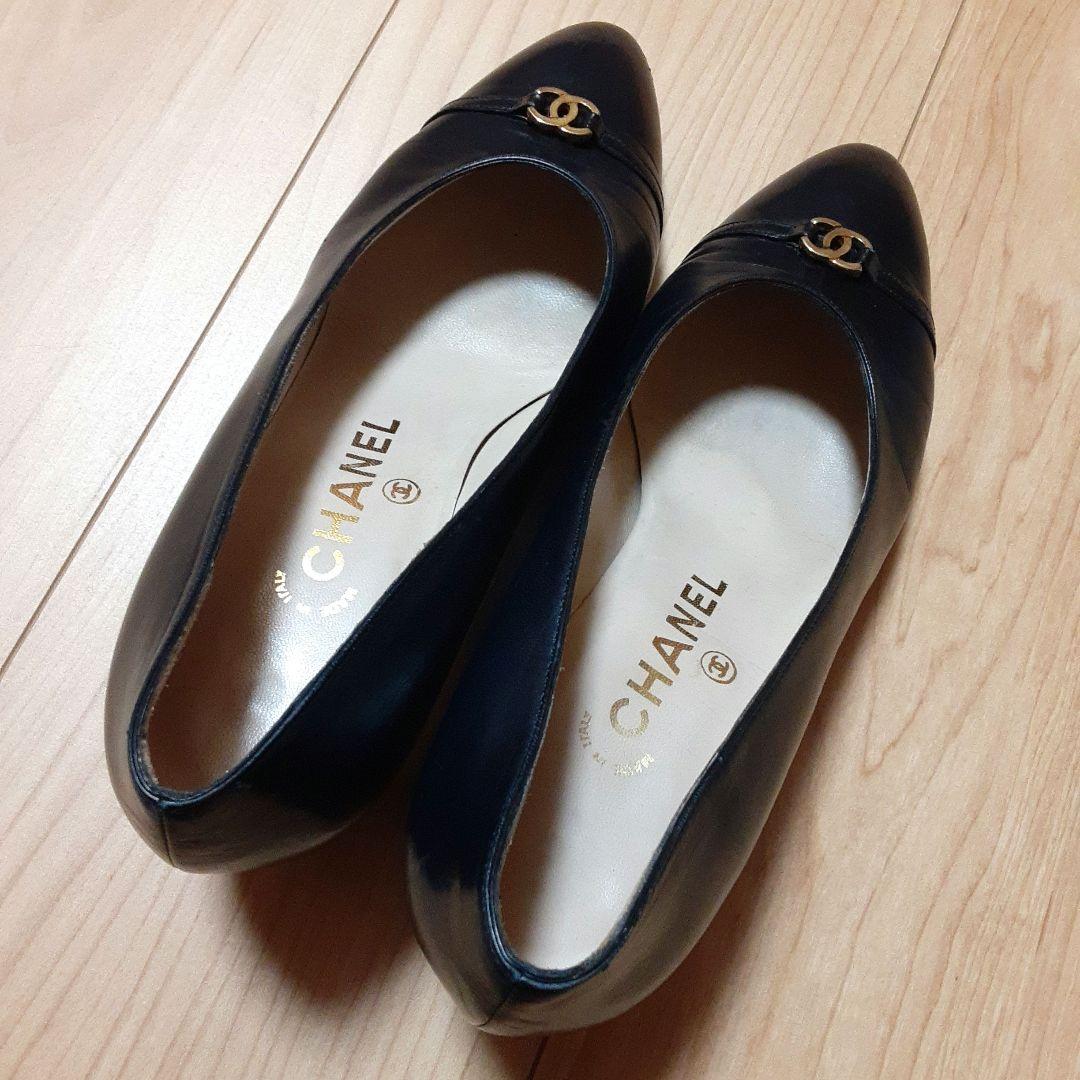 値下げCHANEL ブラック ポインテッドトゥパンプス
