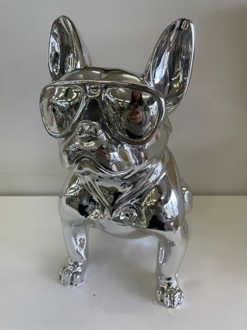 フレンチブルドッグ　置物　オブジェ　シルバー　ミラー　サングラス　犬　ドッグ