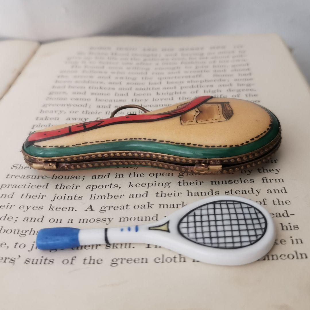 限定製産リモージュボックス　テニスラケット＆ケース　ミニチュア　フランス製　陶器