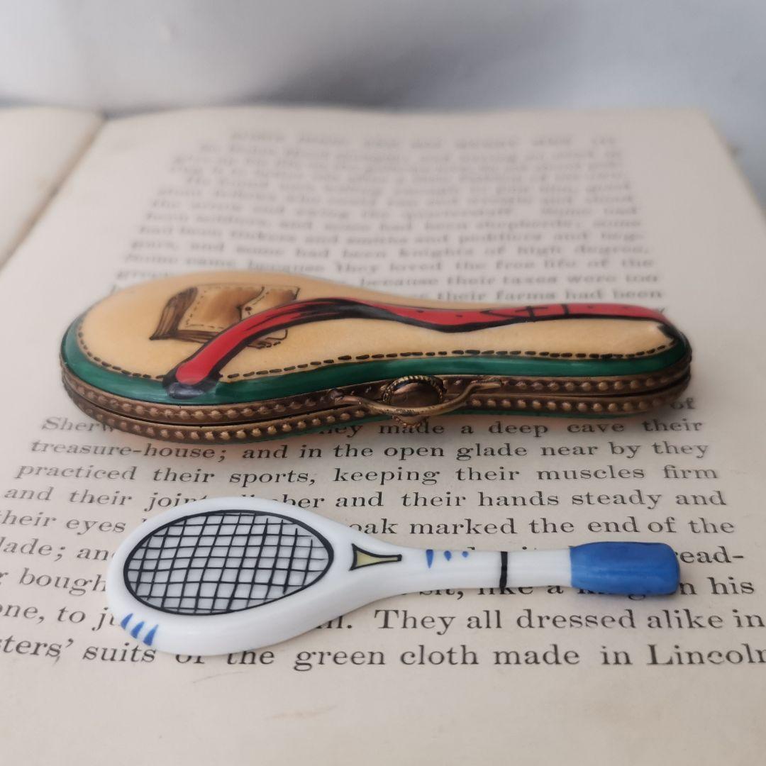 限定製産リモージュボックス　テニスラケット＆ケース　ミニチュア　フランス製　陶器