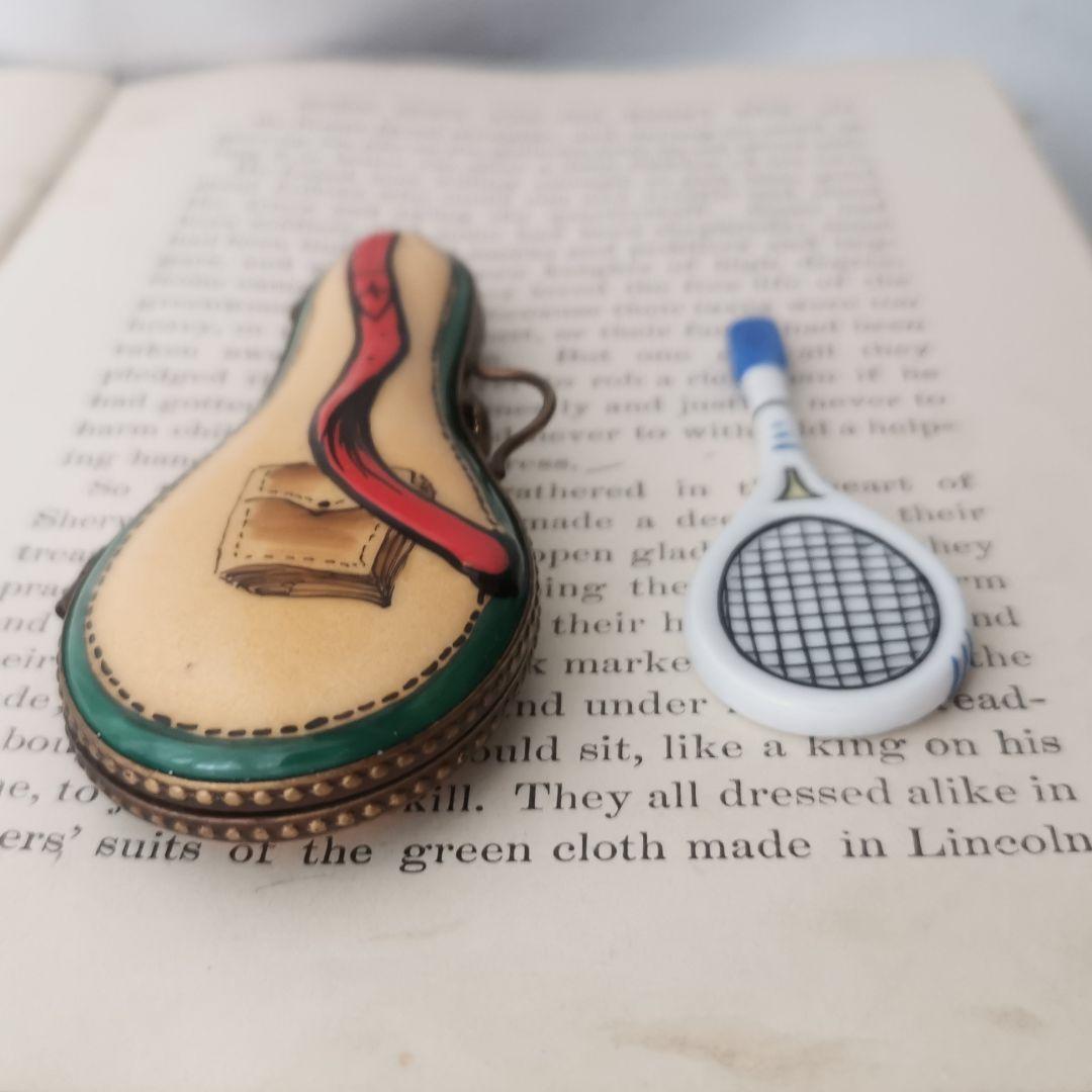 限定製産リモージュボックス　テニスラケット＆ケース　ミニチュア　フランス製　陶器