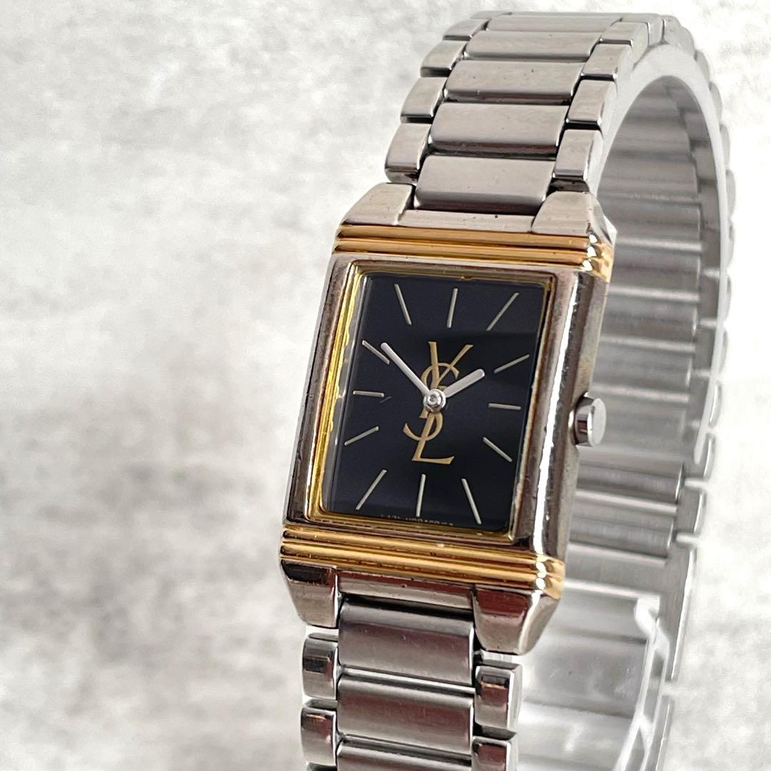 稼動品　YSL イヴサンローラン　コンビ　レクタンギュラー　ロゴ文字盤　腕時計