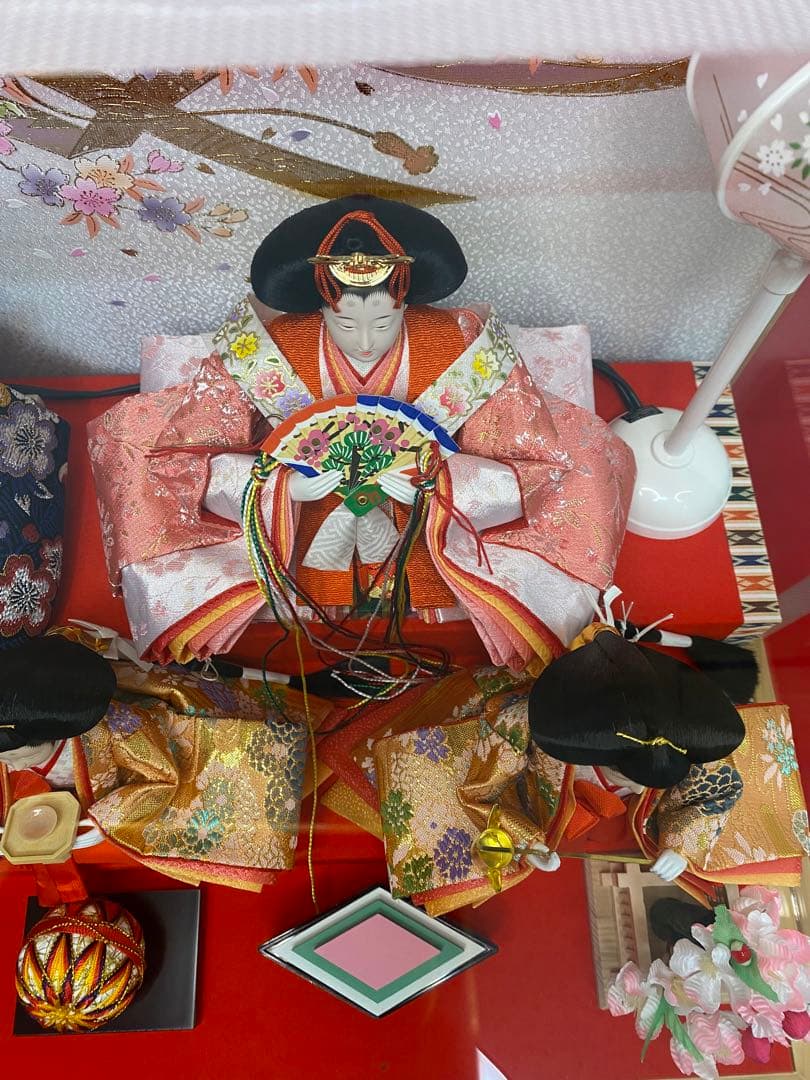 東京久月　雛人形五人飾りガラスケース檜造り・間口約５９×奥行約３４×高さ約４２㎝