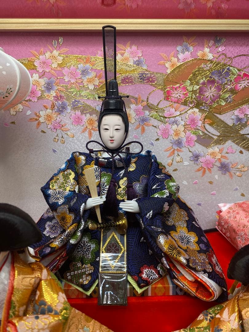 東京久月　雛人形五人飾りガラスケース檜造り・間口約５９×奥行約３４×高さ約４２㎝