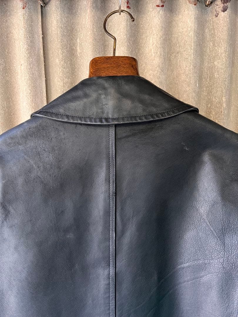 SHIPSシップス　バッファローレザーカーコートMブラック