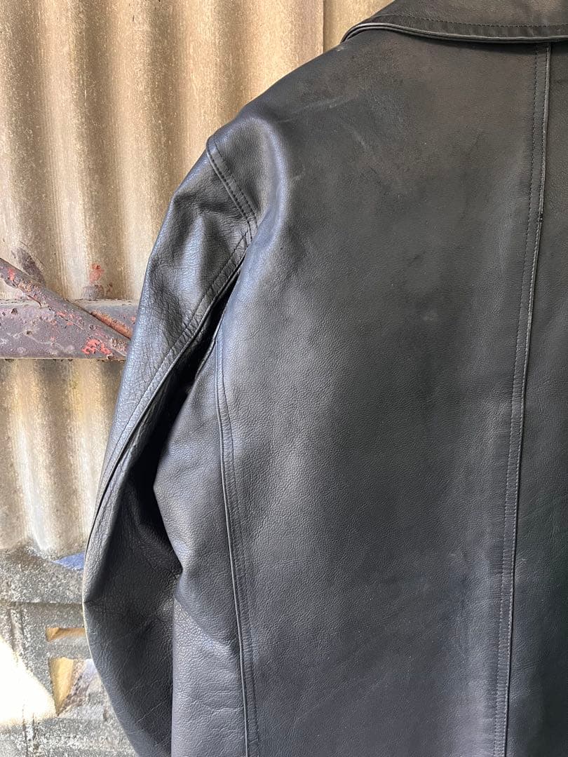 SHIPSシップス　バッファローレザーカーコートMブラック