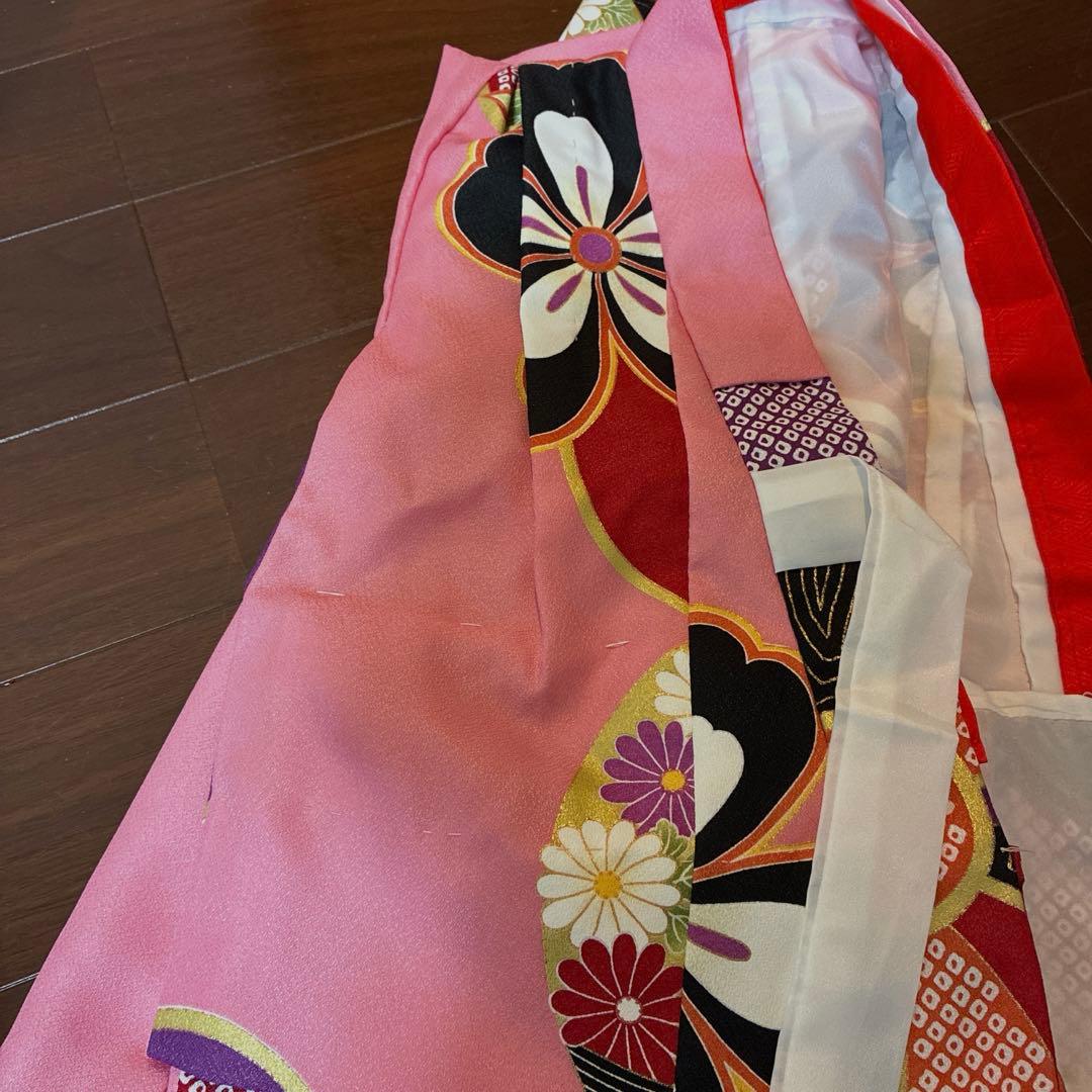 七五三用 赤色とピンク色 花柄 着物 セット