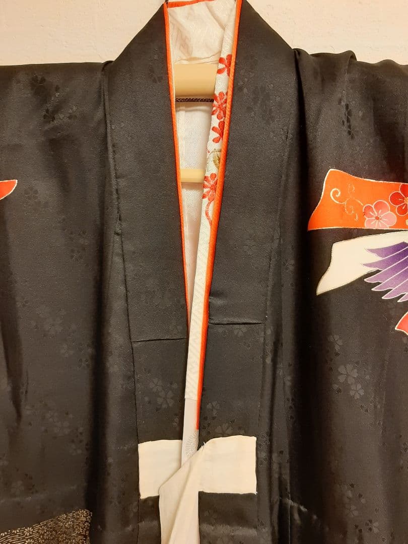 七五三　女の子　着物　鶴　リボン　レトロ　アンティーク