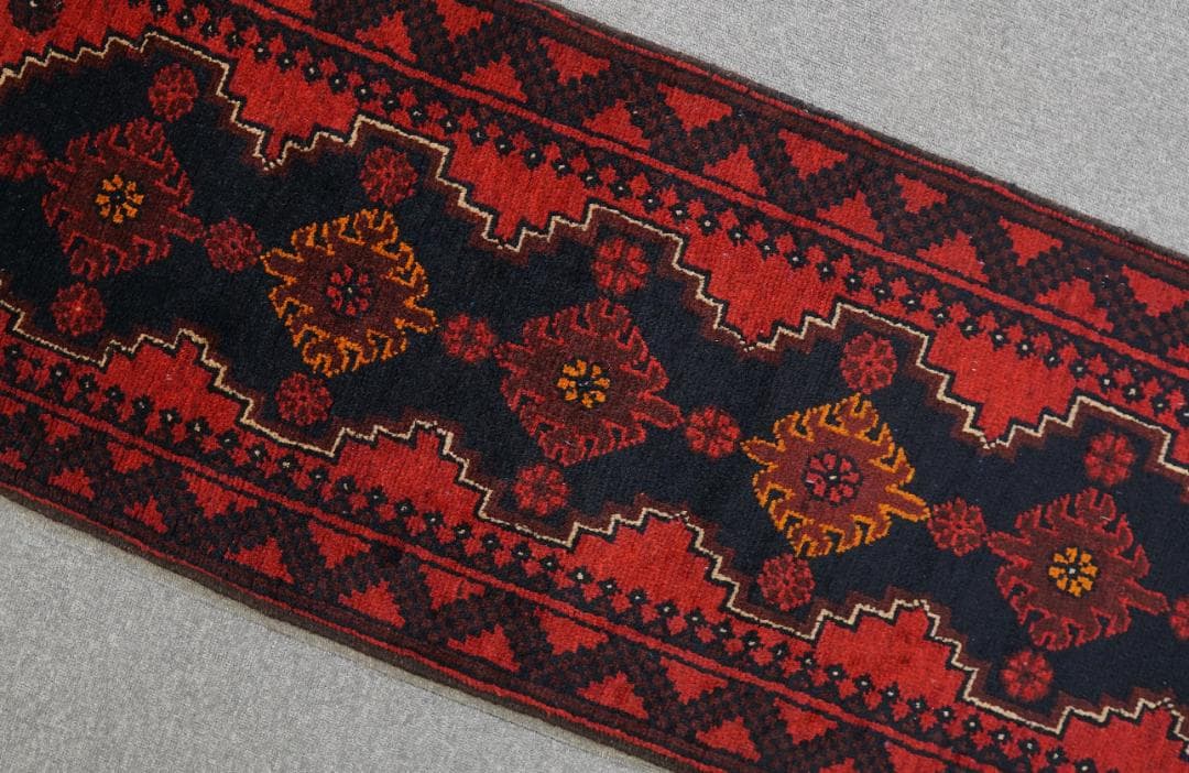 145cm×51cm 廊下敷きペルシャ手織り絨毯 バルーチ ヴィンテージ ラグ