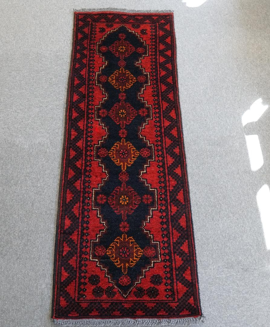 145cm×51cm 廊下敷きペルシャ手織り絨毯 バルーチ ヴィンテージ ラグ