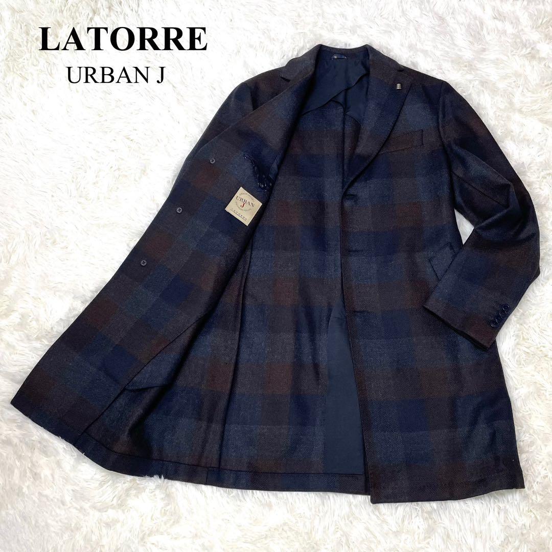 美品 LATORRE URBANJ 伊製 チェックウール チェスターコート 48