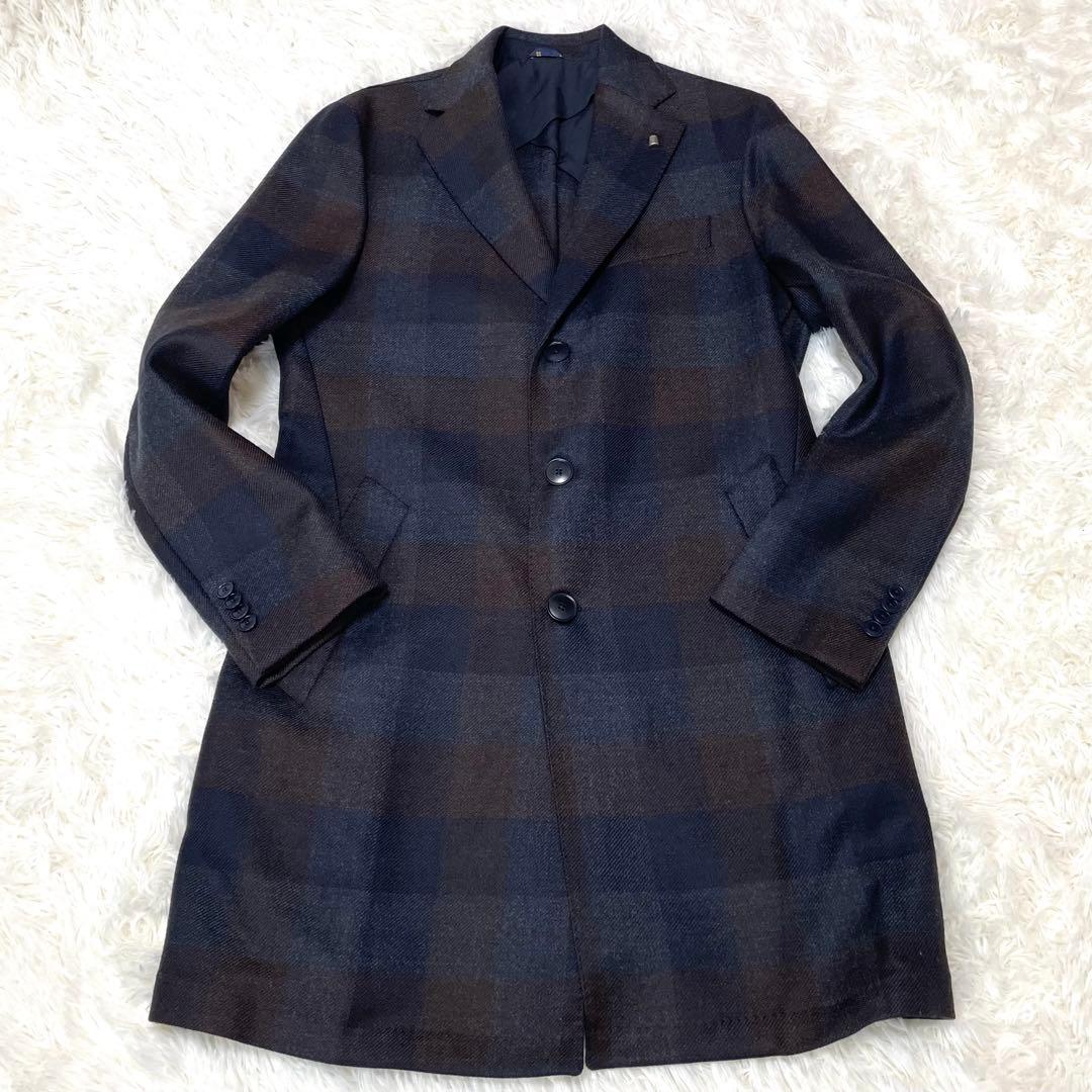 美品 LATORRE URBANJ 伊製 チェックウール チェスターコート 48