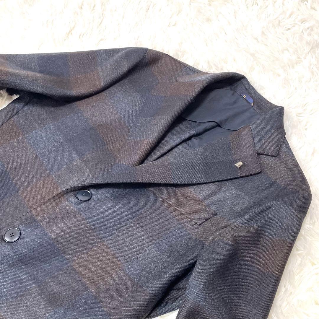 美品 LATORRE URBANJ 伊製 チェックウール チェスターコート 48