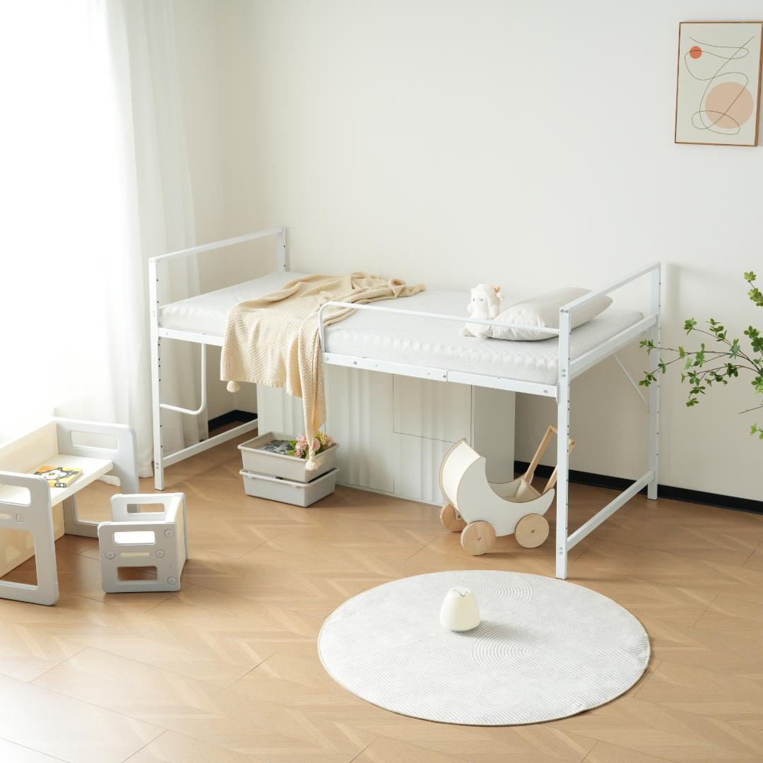 人気再入荷！ロフトベッド （S）収納 一人暮らし【高さ調整出来る】WHITE