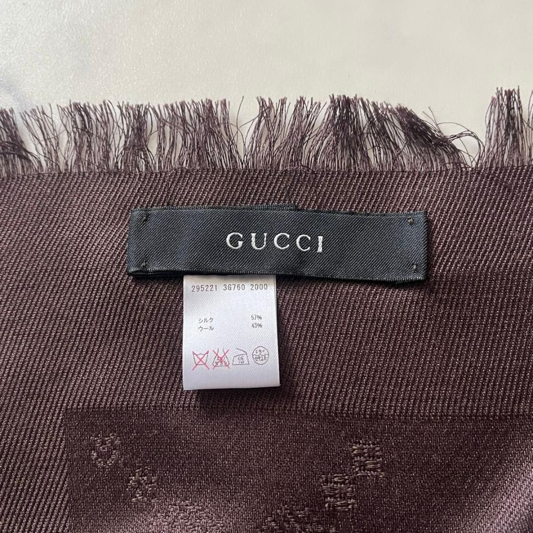 GUCCI グッチ GG柄 大判ストール シルク100% ブラウン 茶