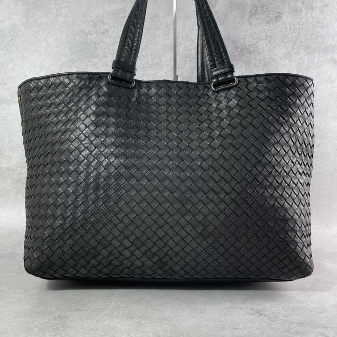 ボッテガ ヴェネタ イントレチャート レザー ラージ トートバッグ ブラック