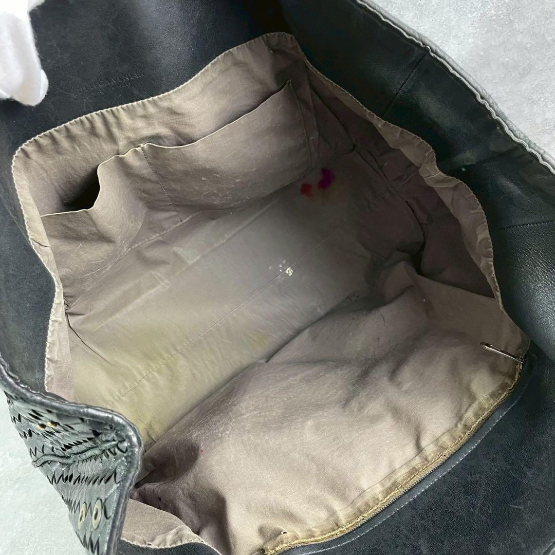 ボッテガ ヴェネタ イントレチャート レザー ラージ トートバッグ ブラック