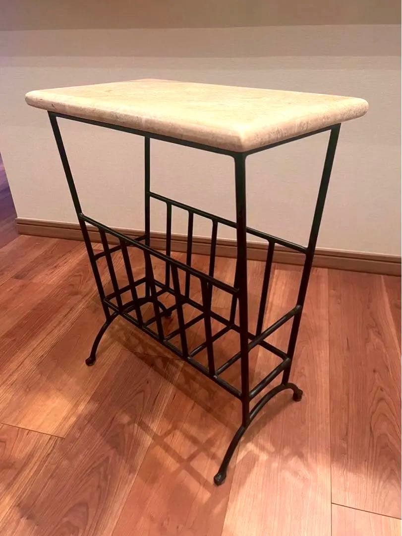 【希少美品】天然石サイドテーブル アイアン マガジンラック モダン ホテルライク