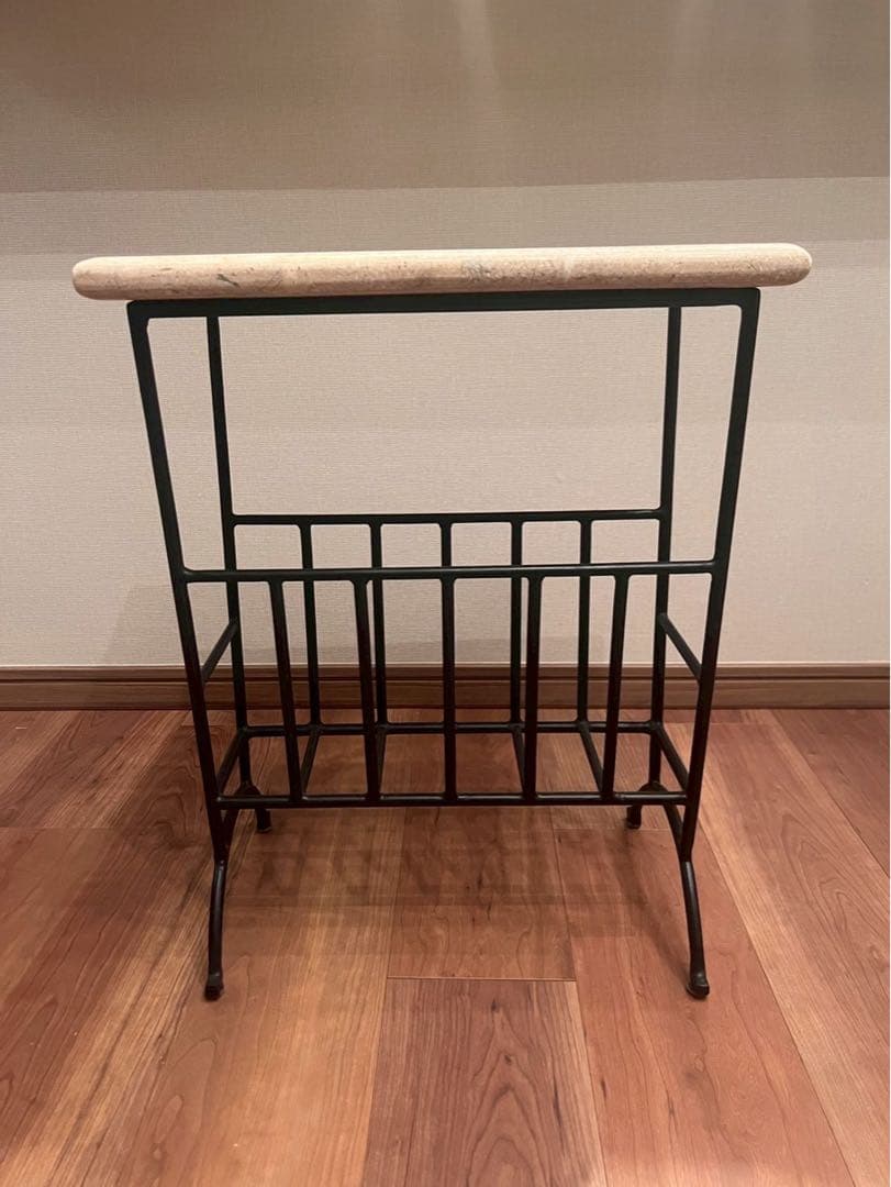 【希少美品】天然石サイドテーブル アイアン マガジンラック モダン ホテルライク