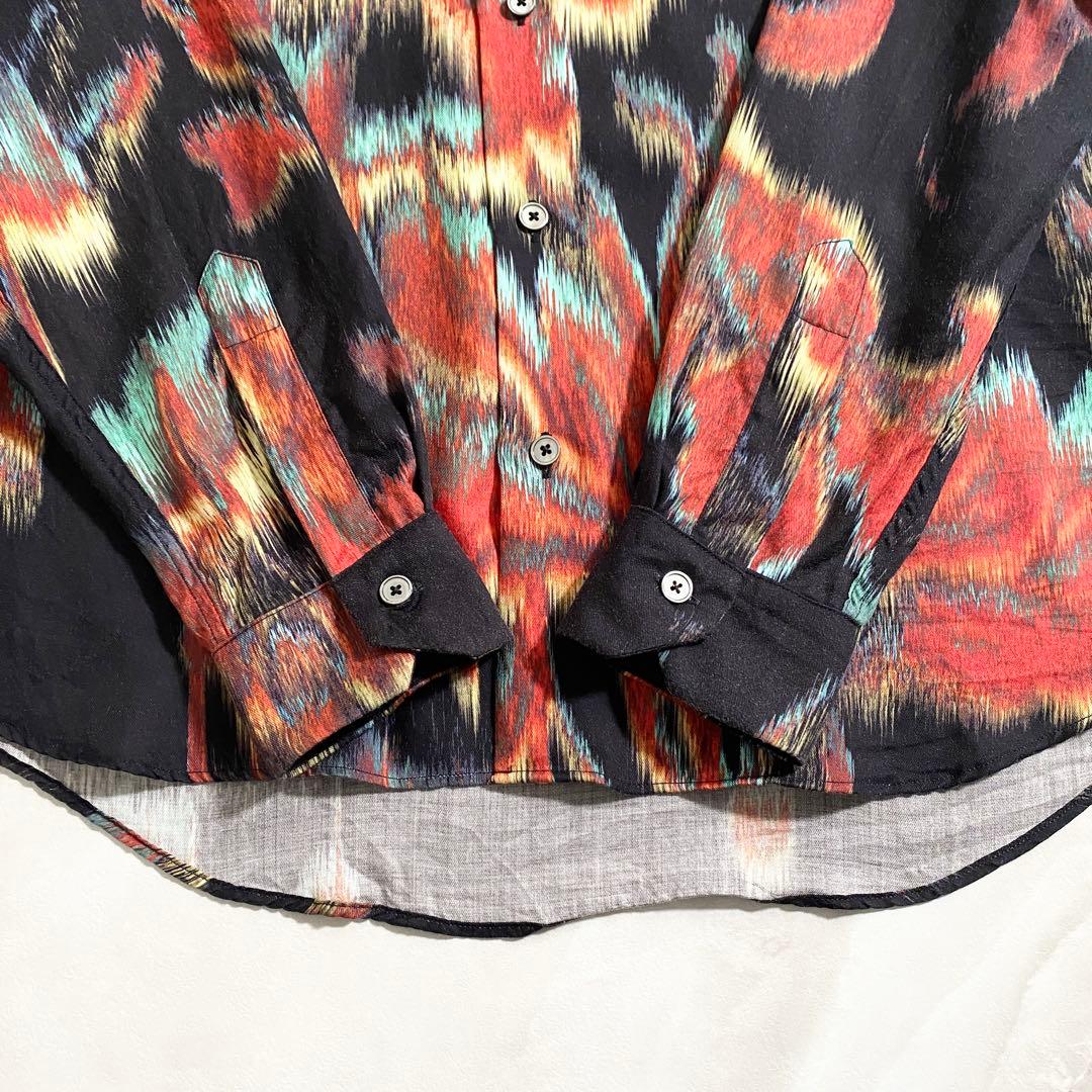 A18540 美品 ポールスミス 水彩画風 花柄 総柄 シャツ 黒 M