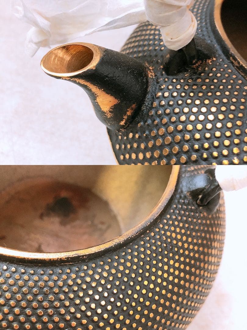 デ*ォ様 【レトロ】南部鉄器 美濃華林作 鉄瓶 純金着 日本茶用品 茶器 伝統工