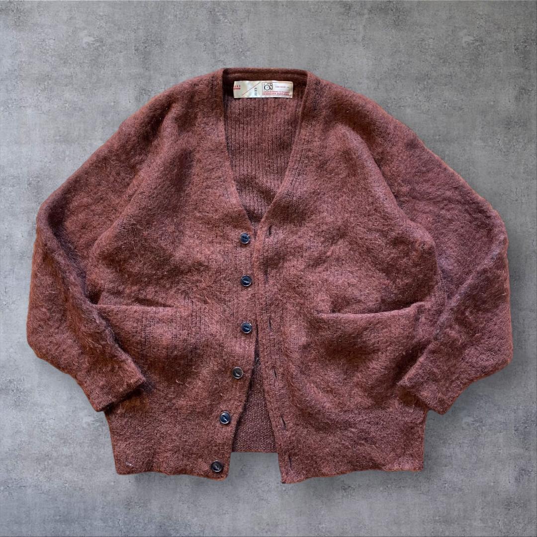 猫目ボタン ブラウン モヘア 混紡 カーディガン