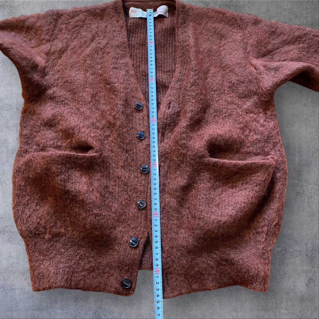 猫目ボタン ブラウン モヘア 混紡 カーディガン