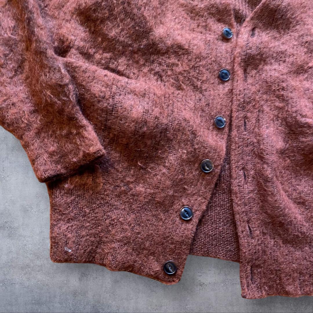 猫目ボタン ブラウン モヘア 混紡 カーディガン