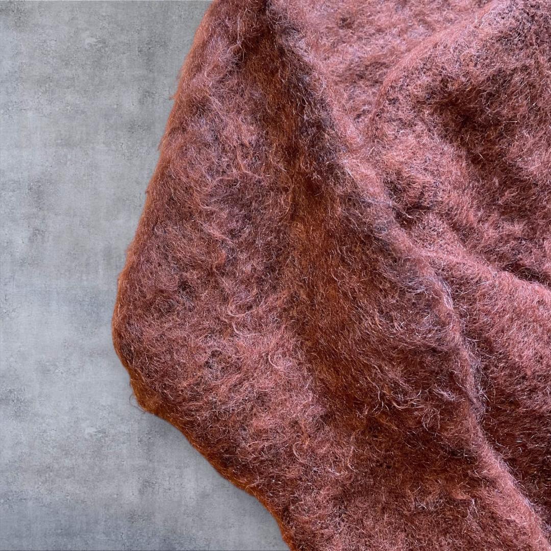 猫目ボタン ブラウン モヘア 混紡 カーディガン